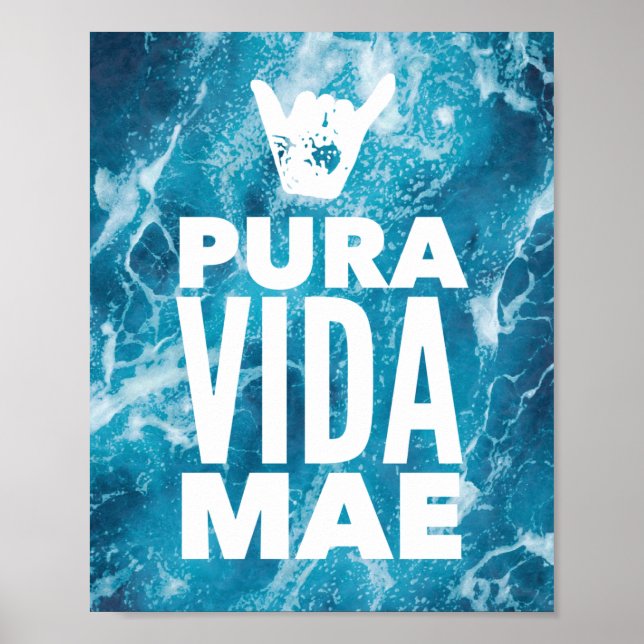 Póster Rótulo Costa Rica Pura Vida Mae Shaka Surfing (Frente)