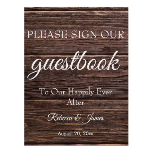 Póster Rótulo Country Rustic Boda Guestbook