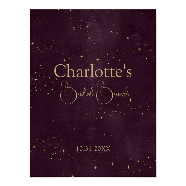 Póster Rótulo Crimson Celestial Sun y Moon Bridal Shower (Anverso)