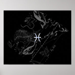 Póster Rótulo cromado como Pisces Zodiac en Hevelius 1690