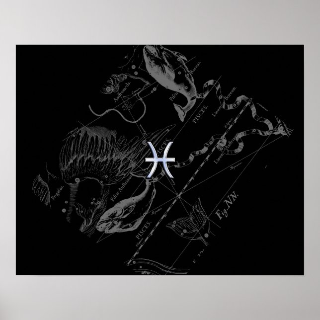 Póster Rótulo cromado como Pisces Zodiac en Hevelius 1690 (Frente)