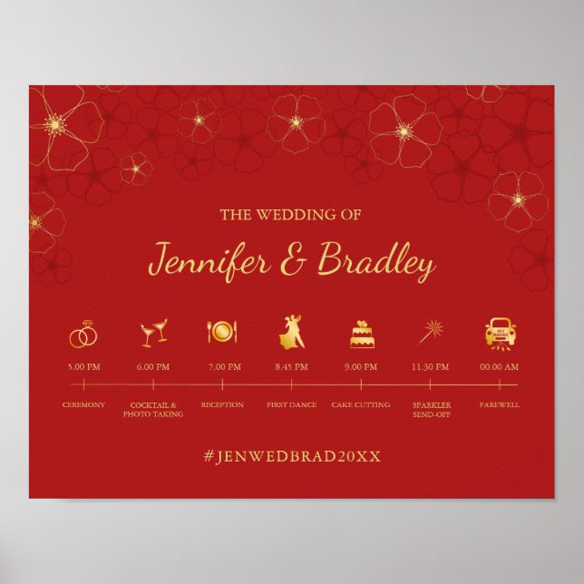 Póster Rótulo cronológico Boda de flores de cerezo de oro (Frente)