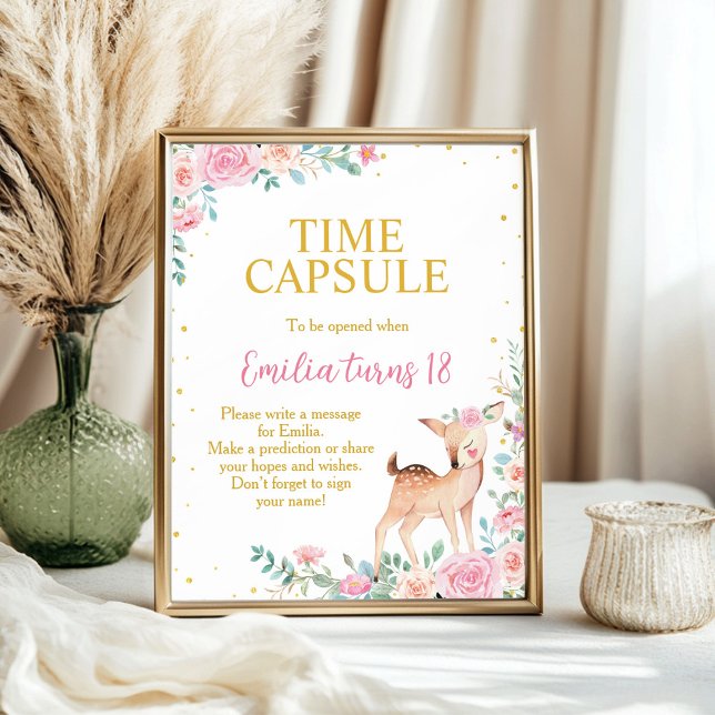 Póster Rótulo Cute Deer Floral Birday Party Time Capsule (Subido por el creador)