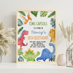 Póster Rótulo Cute Dinosaur Birthday Time Capsule