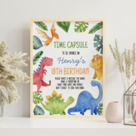 Póster Rótulo Cute Dinosaur Birthday Time Capsule