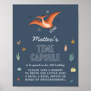 Póster Rótulo Cute Dinosaur Time Capsule