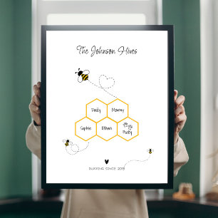 Póster Rótulo Cute Family y Mascota Name - Bee Hive