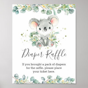 Póster Rótulo Cute Koala Greenery Baby Shower Diaper Raff