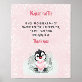 Póster Rótulo Cute Pingüino Rosa Baby Shower Diaper Raffl