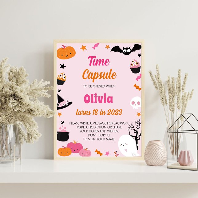 Póster Rótulo Cute Pink Halloween Cumpleaños Time Capsule (Subido por el creador)