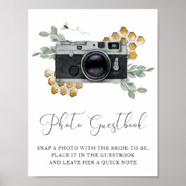 Póster Rótulo de abejas y eucalipto del libro de la foto