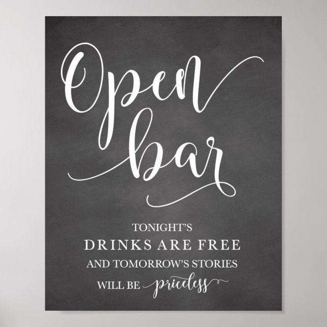 Póster Rótulo de alcohol Boda de barra abierta (Frente)
