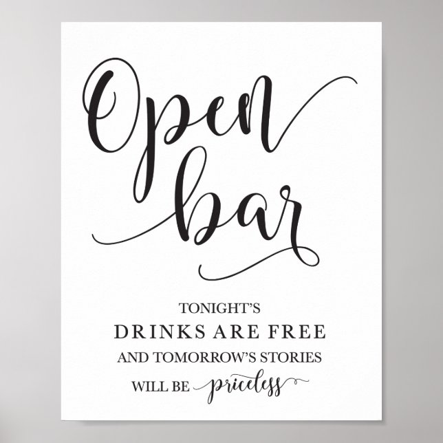 Póster Rótulo de alcohol Boda de barra abierta (Frente)