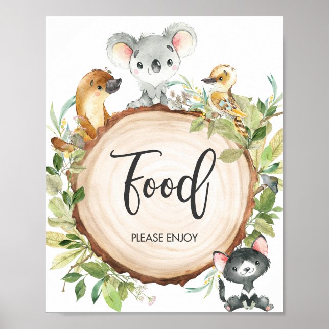 Póster Rótulo de alimentos Baby Shower para animales aust (Frente)