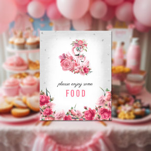 Póster Rótulo de alimentos Baby Shower Silver Flamingo Ba