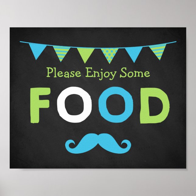 Póster Rótulo de alimentos Blue and Green Mustache Chalkb (Frente)
