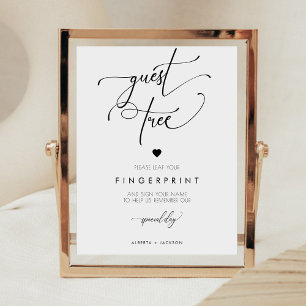 Póster Rótulo de árbol de invitado Boda de huellas dactil