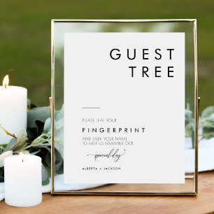 Póster Rótulo de árbol de invitado Boda de huellas dactil