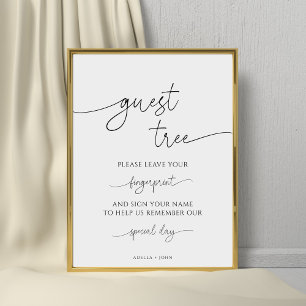 Póster Rótulo de árbol de invitado Boda de huellas dactil