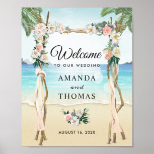 Póster Rótulo de Arco Boda Tropical Floral de Beach Arbor