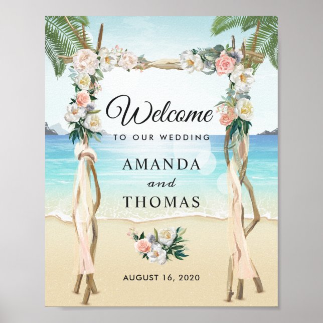 Póster Rótulo de Arco Boda Tropical Floral de Beach Arbor (Frente)