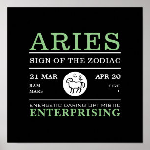 Póster Rótulo de Aries del Zodiaco, Poster Astrológico