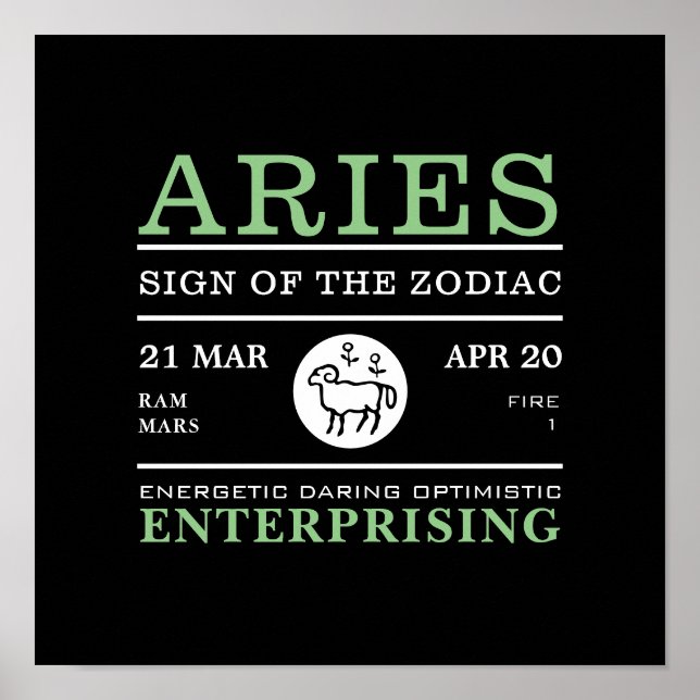 Póster Rótulo de Aries del Zodiaco, Poster Astrológico (Frente)
