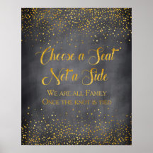 Rótulo de asiento de Boda de Chalkboard Gold Confe