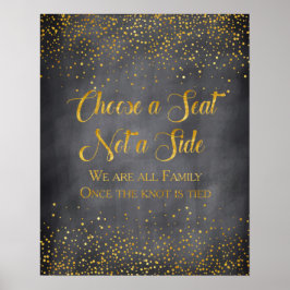 Póster Rótulo de asiento de Boda de Chalkboard Gold Confe