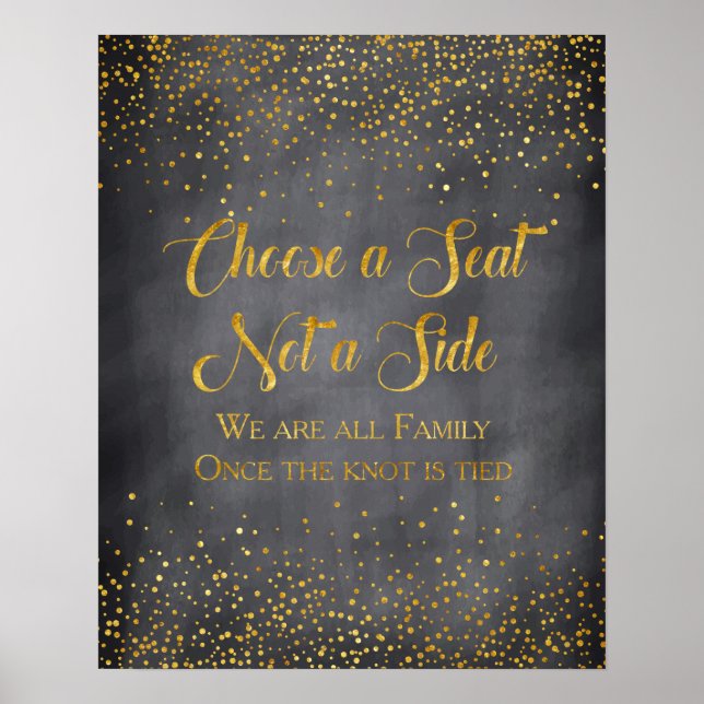 Póster Rótulo de asiento de Boda de Chalkboard Gold Confe (Frente)