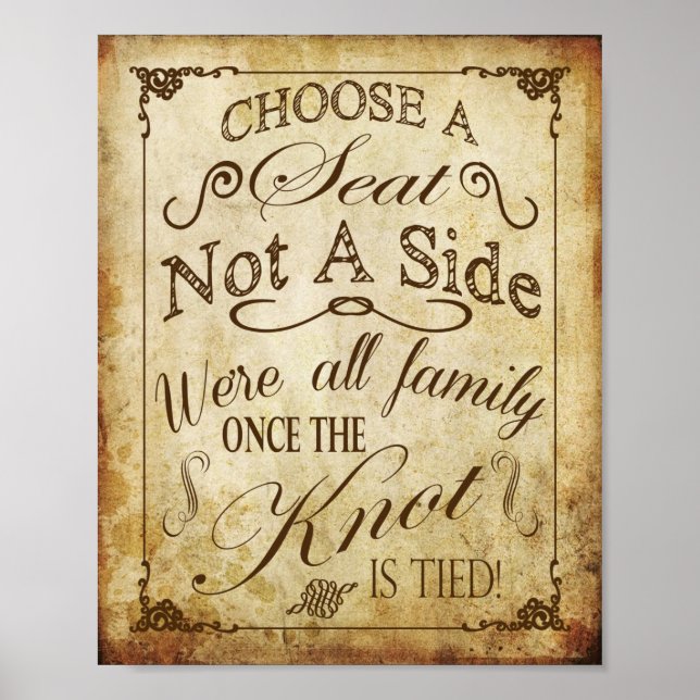 Póster Rótulo de asiento de bodas antiguas (Frente)