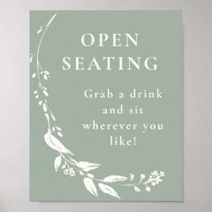 Póster Rótulo de asientos abiertos de la floral verde sal