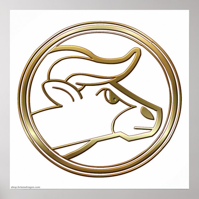 Póster Rótulo de Astrología del Toro Zodiac Gold Taurus (Frente)