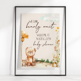 Póster Rótulo de Baby Shower Boho Animals Woodland