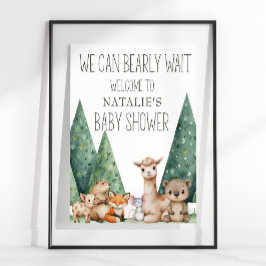 Póster Rótulo de Baby Shower Boho Woodland Animals