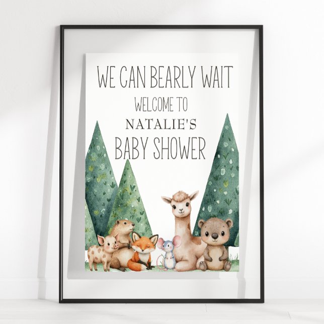 Póster Rótulo de Baby Shower Boho Woodland Animals (Subido por el creador)