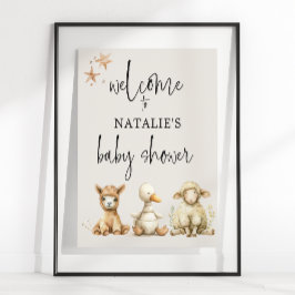 Póster Rótulo de Baby Shower de animales de crianza de vi