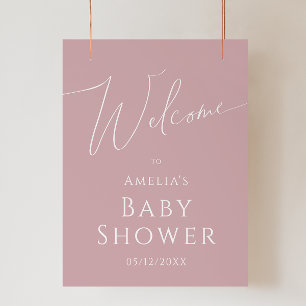 Póster Rótulo de Baby Shower de bienvenida a Rosa agitado