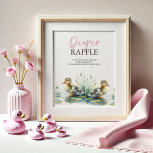 Póster Rótulo de Baby Shower Duck Diaper Raffle