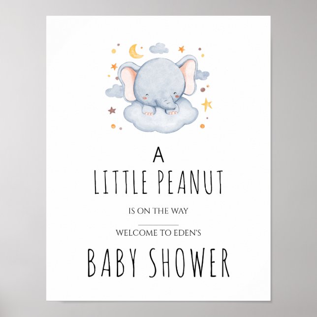 Póster Rótulo de Baby Shower Elephant Dormido (Frente)