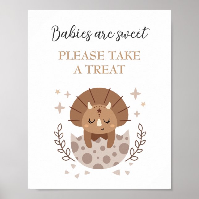 Póster Rótulo de Baby Shower Favor de los Dinosaurios Cut (Frente)