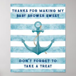 Póster Rótulo de Baby Shower Favor del marinero azul lind