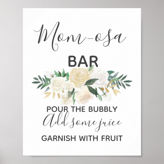 Póster Rótulo de Baby Shower Flowers Momosa Bar Mimosa (Frente)