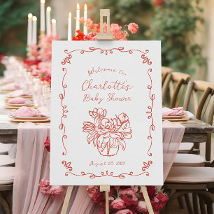 Póster Rótulo de Baby Shower ilustrado a mano caprichoso