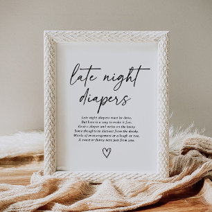 Póster Rótulo de Baby Shower Late Night Diapers con escri