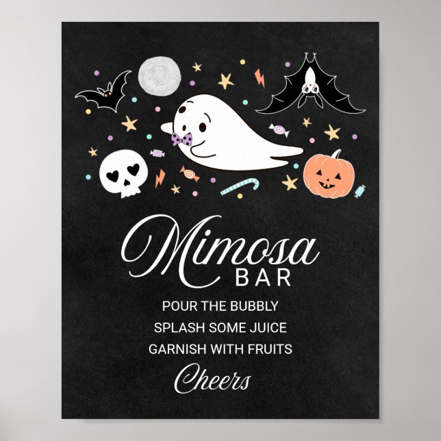Póster Rótulo de Baby Shower Mimosa Bar Cute Ghost Hallow (Frente)