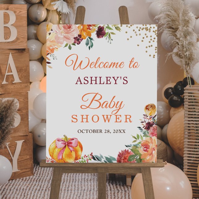 Póster Rótulo de Baby Shower otoño de la caída floral de  (Subido por el creador)