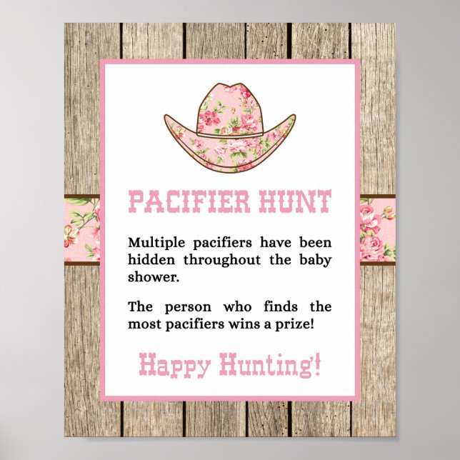 Póster Rótulo de Baby Shower Pacifier Hunt Cowgirl (Frente)