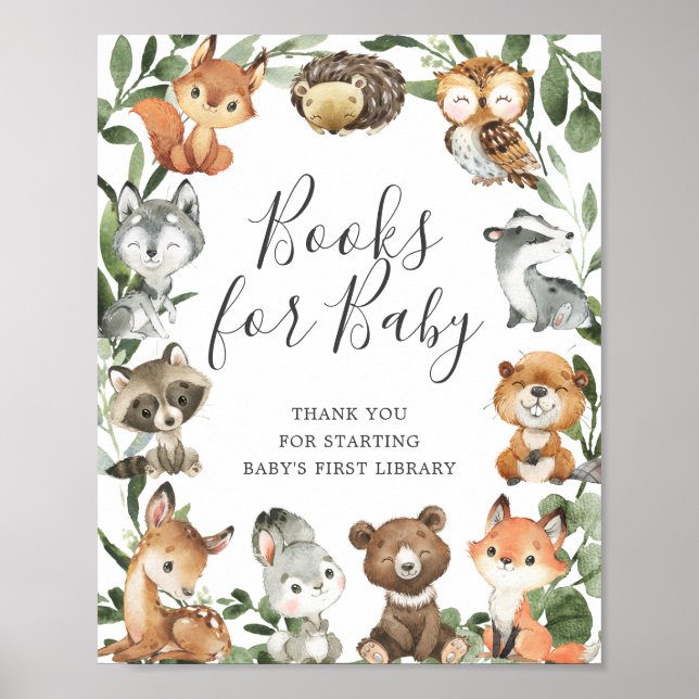 Póster Rótulo De Baby Shower Para Niños Animales De Woodl (Frente)