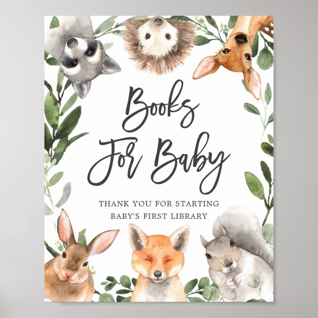 Póster Rótulo De Baby Shower Para Niños Animales De Woodl (Frente)